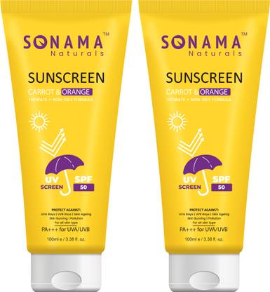 Sonama Naturals Sunscreen - SPF 50 PA+++ Carrot & Orange Sunscreen Lotion Non-Greasy & Water-Resistant For All Skin Types