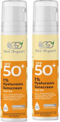 GEO ORGANIX Sunscreen - SPF 50 PA+ - SPF 50 PA+++ 1% Hyaluronic Acid Sunscreen Gel SPF 50 PA+ Pack of 2