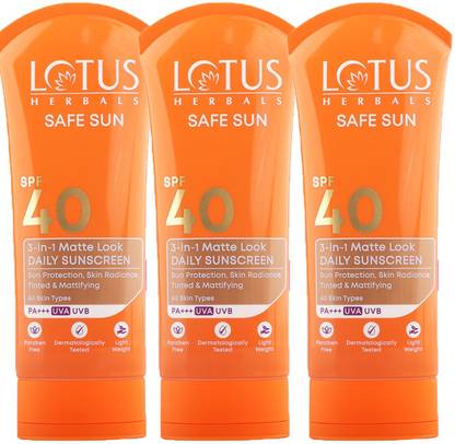 LOTUS HERBALS Sunscreen - SPF 40 PA+++ Safe Sun 3 In 1 Matte -Look Daily Sunscreen