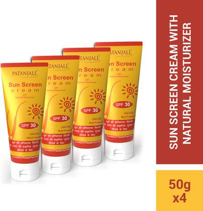 PATANJALI Sunscreen - SPF 50 Sunscreen , Sweat, Waterproof, Sun Protection Cream - 50g x 4