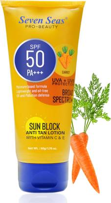 Seven Seas Sunscreen - SPF 50 PA++ Sun Block Anti Tan Lotion, with Vitamin C & E | UVA + UVB Protection Sunscreen