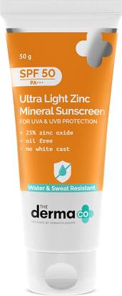 The Derma Co Sunscreen - SPF 50 PA+++ Ultra Light Zinc Mineral Sunscreen-Broad Spectrum,UVA,UVB & BlueLight Protection