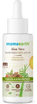 Mamaearth Sunscreen - SPF 50 PA+++ Aloe Vera Sunscreen Face Serum with SPF 55, with Aloe Vera & Ashwagandha