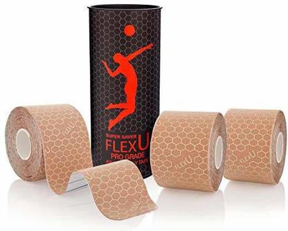 Flexu Kinesiology Tape Beige 3 Roll Pack Ultra Thin Rayon Latex Free Kinesiology Tape