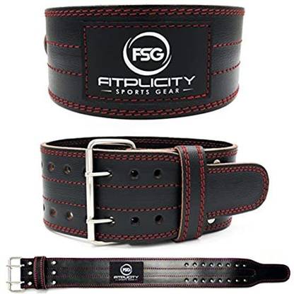 Fitplicity Leather Weight Lifting Belt (Red Stitching Medium) Back / Lumbar Support