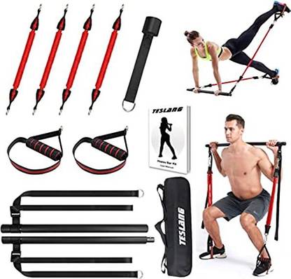 Teslang Upgraded 60180Lbs Adjustable Pilates Bar Kit With Resistance Band Back / Lumbar Support