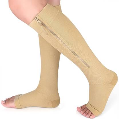 HANNEA 1 Pair Zipper Compression Socks, 15-20 mmHg Closed Toe Compression Stocking Foot Support