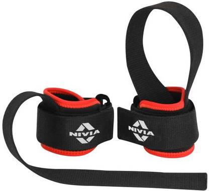 NIVIA Weight lifting Bar Strap with Wrist Supporter (Red/Black) Supporter