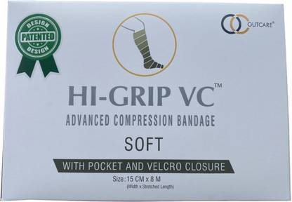 HI-GRIP VC 15CM X 8 M ADVANCED COMPRESSION BANDAGE WITH POCKET AND VELCRO CLOSURE Knee Support