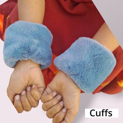 GEJUFF Blue Faux Fur Wrist Cuffs 1 Pair Hand Band Wrist Cuffs Winter Warm Wrist Support