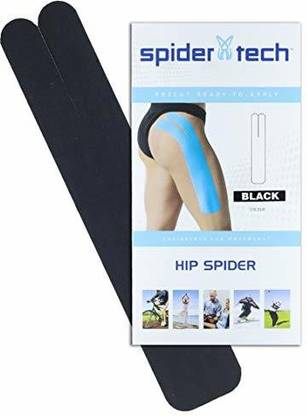 Spidertech Pre Cut Hip Kinesiology Tape [Black] Water Resistant And Easy To Use Kinesiology Tape