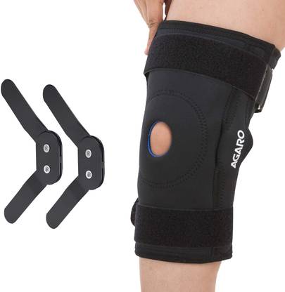 AGARO Knee Wrap Hinged With Open Patella, Rigid Biaxial Hinge, XXL, Black, Knee Support