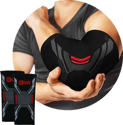 BE SAFE Forever 3D Compression Socks & Elbow Support Guard, Elbow Sleeves Band, Pair, Black, S Elbow Support