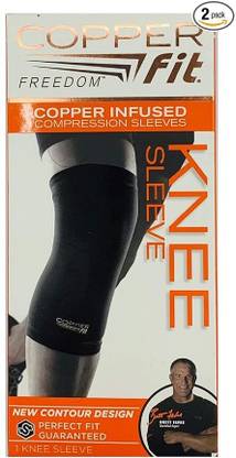 COPPER FIT Freedom Knee Sleeve 2 Pack, Copper Infused Compression Sleeve (Large) Knee Support