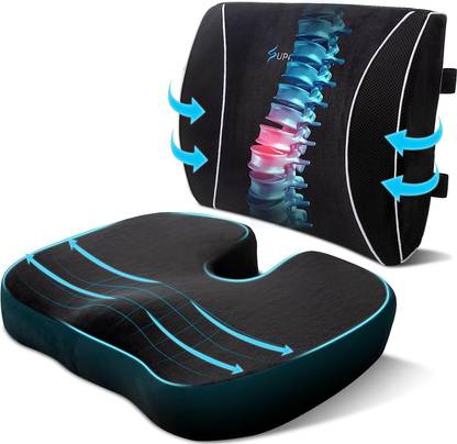 bagsio Seat Cushion for Office Chair Memory Foam Seat Cushion and Lumbar Support Pillow Back / Lumbar Support