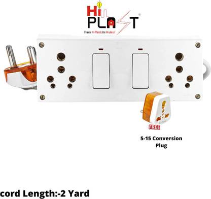 HI-PLASST White 16a Switch board(2yard) with two 16amp switches and sockets with indicator 2  Socket Extension Boards
