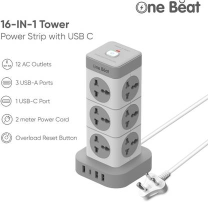 One Beat Tower 3 USB Port +1 Type-C Port 3 cores copper wires with LED indicator 12 Socket Extension Boards