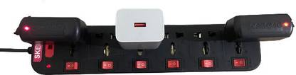 Skeisy EXTENSION BOARD 6+6.power strip and led indicator and 3 mtr long wire 6  Socket Extension Boards
