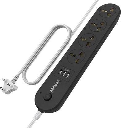 Addmax USB Extension Cord – 4 socket Outlet with 3 USB Port Multi Plug Extension Board 4 Socket Extension Boards