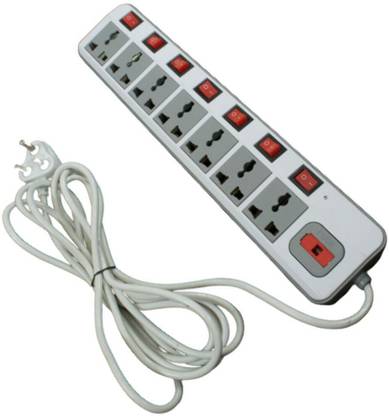 mlu 7+7 Ext Board 4 mtr Extension Cord;6 Amp 7 Universal socket Extension Board with safety fuse and LED Indicator 7  Socket Extension Boards