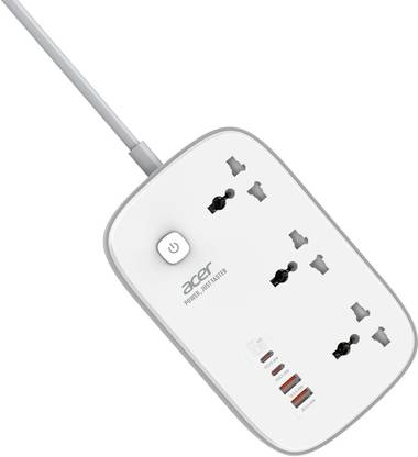 Acer PowerHub Core GaN,3 AC Outlets + 4 USB Ports (2 Type-C GaN PD 65W + 2 Type-A) 7 Socket Extension Boards  (White, 1 m, With USB Port)