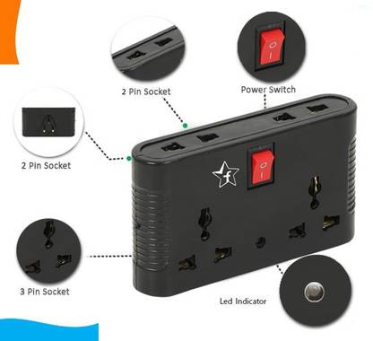 Flipkart SmartBuy 3 pin Multi Plug Point | Cordless Wall Socket, Universal Sockets and 1 Switches 4 Socket Extension Boards