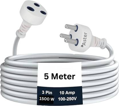Aster Single Outlet Extension Board - 10A, 5M Heavy Duty Cord (White) 1  Socket Extension Boards