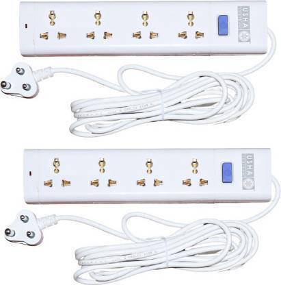 USHA USHA Multipurpose Power Strip | 5 Meter Wire Length | 4 + 1 Socket | Pack of 2 EXTENSION IN ONE BOX | Shock Proof Extension 4  Socket Extension Boards