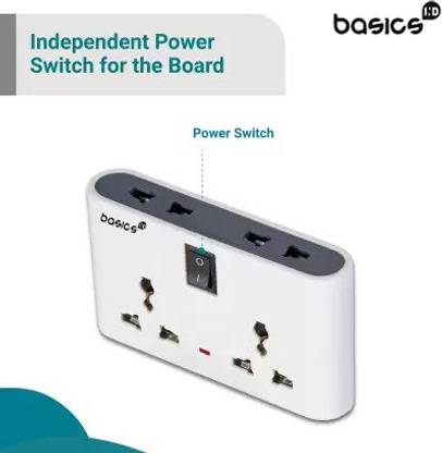 Basics IND 4 Way Universal Socket Multi-Plug With LED Indicator 4 Socket Extension Boards