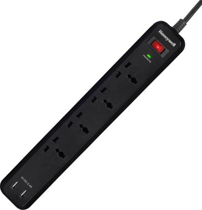 Honeywell Surge Protector,with Universal ,2xUSB,2 MTR Cord,15,000Amp,Master Switch 4  Socket Extension Boards