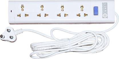 USHA Multipurpose Power Strip White Color 4 Meter Wire Length 4 + 1 Socket |Pack of 1 4  Socket Extension Boards