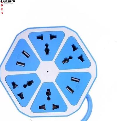 Stybits H1553 Hexagon Socket Extension board with 4 USB 2.0Amp charging point 8 Socket-1 4  Socket Extension Boards