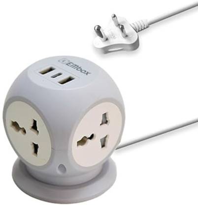EMBox Star Cube Multi Plug Universal Adapter with 3 USB Safety Shutter 4  Socket Extension Boards