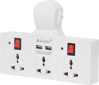 Aster 2.8 Amp USB Cordless Extension Board Individual Switches and Fuse Protection 3  Socket Extension Boards