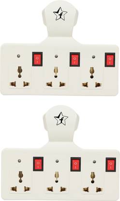 Flipkart SmartBuy 3 pin Multiplug with Universal Socket & Individual Indicator & Switch(Pack of 2) 6 A Three Pin Socket