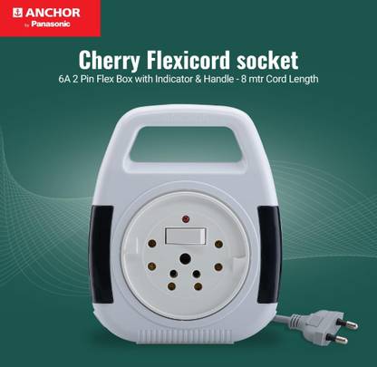 ANCHOR Cherry 3 Socket + 1 Switch 3A | Spike Guard | (5219) , [ 8m Wire ] 3  Socket Extension Boards
