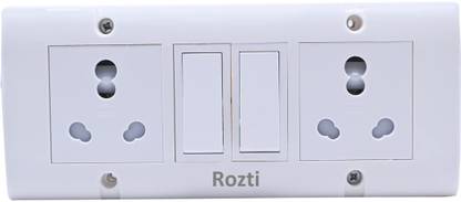 Rozti 6 Modular Box, 3 Pin Modular 16A Switch-2, 4m 3 Core White Wire with Plug 2  Socket Extension Boards