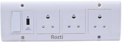 Zraxx 8 Modular Box, 3 Pin Modular 6A Switch-1,USB Charger-1,8m 3 Core Black Wire 3  Socket Extension Boards