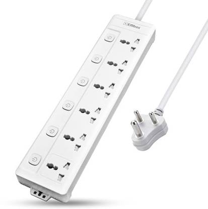 EMBox 10A Multi Plug Sockets with 6 Individual Switch 2500w 6  Socket Extension Boards