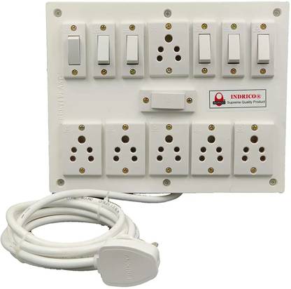 INDRICO Extension Box 6 Sockets and 6 Switches, Fuse with Heavy Cable White (3 Meter) 6  Socket Extension Boards