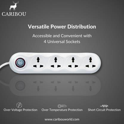 CARIBOU CBU-02 6A Extension Board |4 sockets|Fuse |2M Cord | Surge Protector 4  Socket Extension Boards