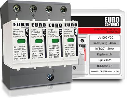 Euro Controls DC 1000v Four Pole Surge Protective Device SPD , 20 to 40kA , 2 kV ,Type1+2 | 1  Socket Extension Boards