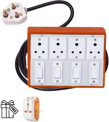 Cordnet Brown (4+4) Extension Board With 3 Meter Copper Wire with One Multiplug 4  Socket Extension Boards