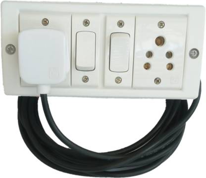 cromium with copper cable and 6A , 3 pin plug, socket, switch. 2  Socket Extension Boards
