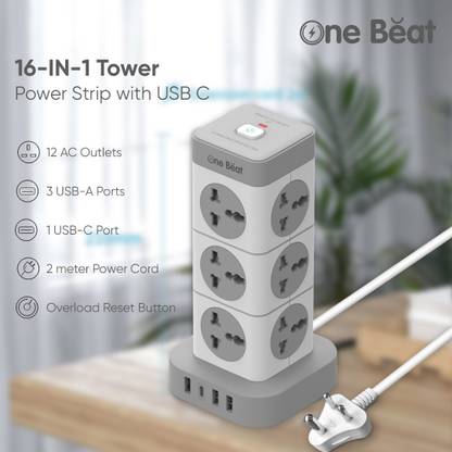 One Beat Tower 3 USB Port +1 Type-C Port 3 cores copper wires with LED indicator 12 Socket Extension Boards