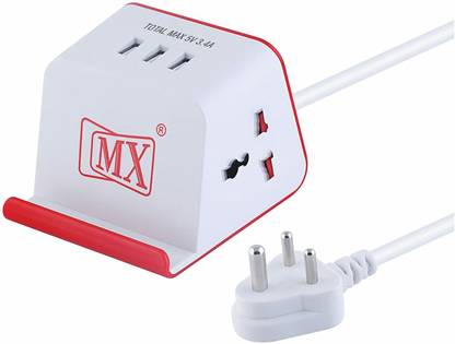 MX Cube Extension Board 1.5 MTR/Universal Socket with 3 USB Ports Spike Protector 2  Socket Extension Boards