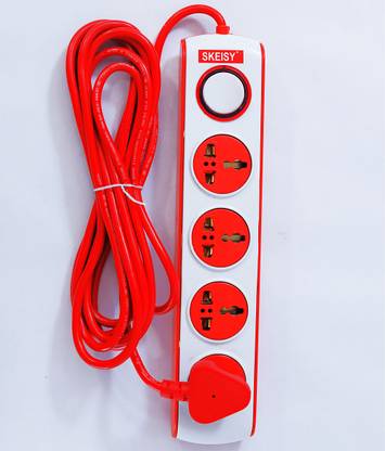 Skeisy EXT-401 Switch Universal Surge Protector With 4 Socket 1 switch (White,Red,2.5m) 4  Socket Extension Boards