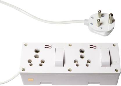 Smuf 16 Amp 2 Switch & 2 Socket With Light Indicator 5 Meter Long 1.5MM Flat Wire 2  Socket Extension Boards