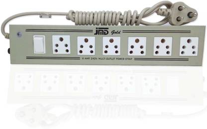 jmD Gold Extension Board Multi-Purpose Power Strip Cord 6 Plus 1, 6 AMP with Long Wire 6  Socket Extension Boards