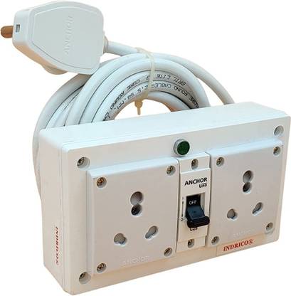 INDRICO Extension Board with MCB for Heavy Duty PVC White (2.5MM 3000 Watts,7M Cable) 2  Socket Extension Boards